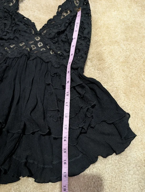 Free People Adella Halter Cami Halter Tank Top Black Lace Ruffled Size M - Picture 8 of 9